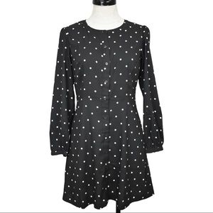Loft Black Polka Dot Button Down Long Sleeve Dress